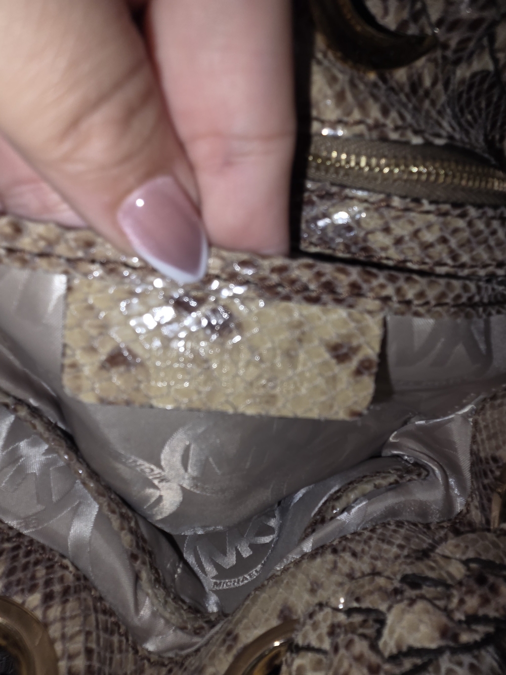 Michael Kors Taupe Snakeskin-Print Shoulder Bag with Tassel - Picture 11 of 13